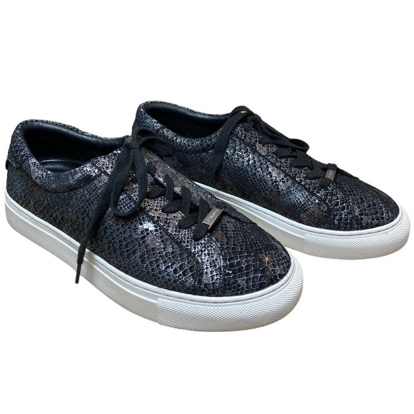 J Slides Shoes - J/Slides NYC Women’s Size 9 Black/Metallic Pewter Leather Snake Print Sneakers